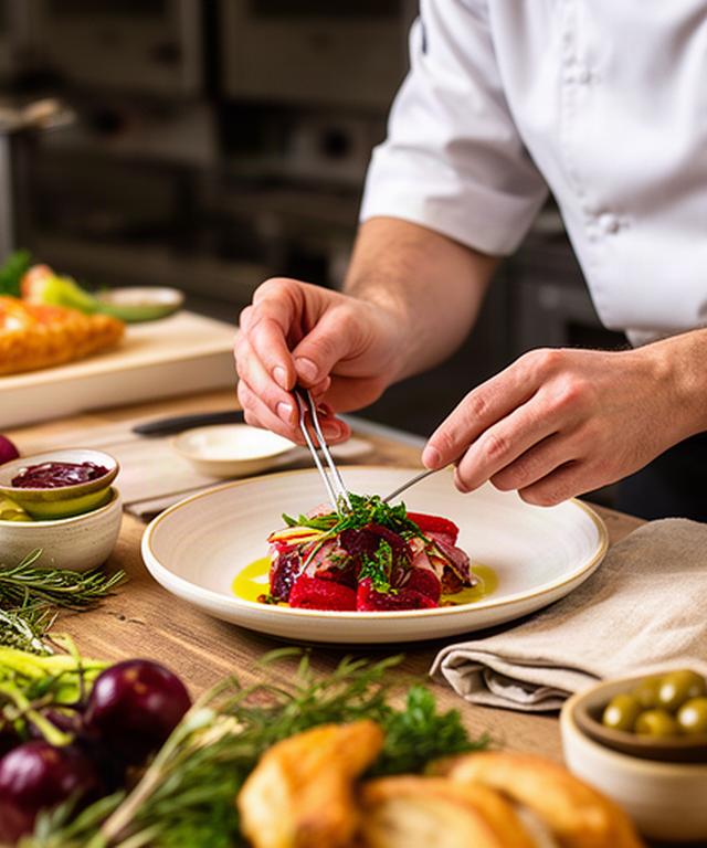 Chef che impiatta un antipasto calabrese durante una degustazione per sposi